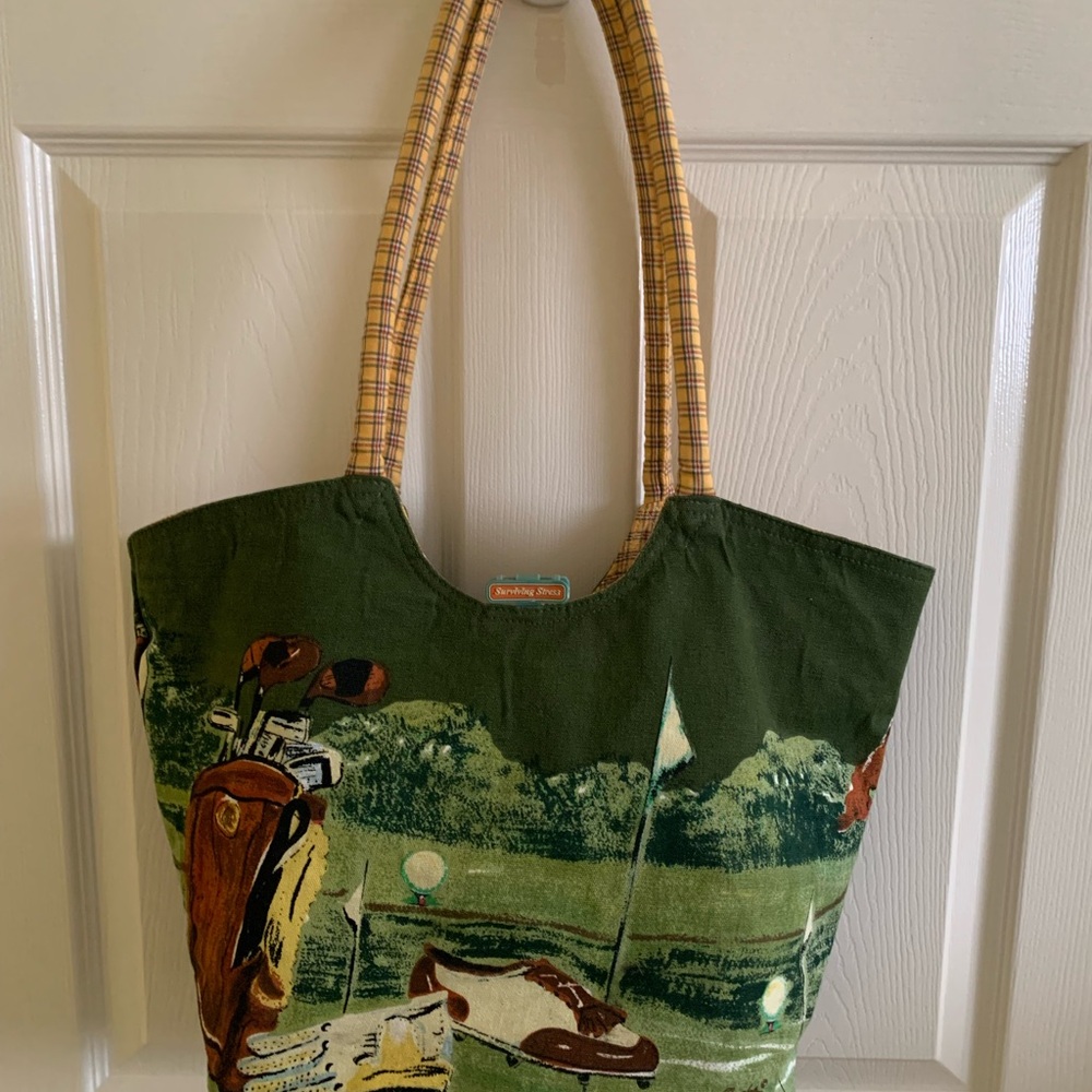 Charming Green Tote with Plaid Accents